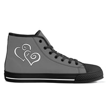 Load image into Gallery viewer, Ti Amo I love you - Exclusive Brand  - Dove Gray - Double White Heart - High-Top Canvas Shoes - Black Soles
