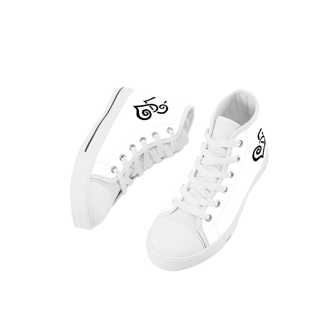 Ti Amo I love you - Exclusive Brand - White - Double Black Heart - Kids High Top Canvas Shoes