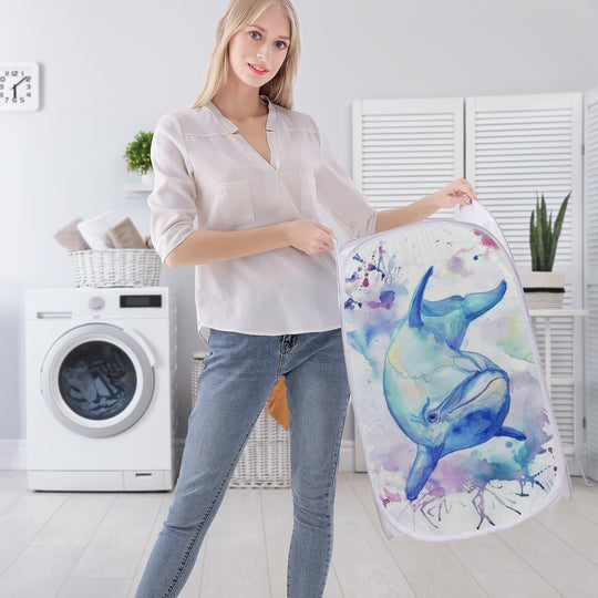Ti Amo I love you - Exclusive Brand - Watercolor Dolphin - Laundry Hamper White