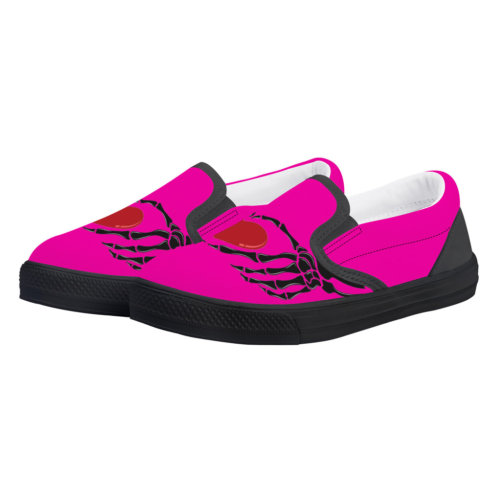 Ti Amo I love you - Exclusive Brand - Hollywood Cerise - Skeleton Hands with Heart - Kids Slip-on shoes - Black Soles