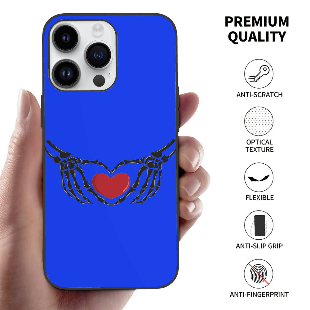 Ti Amo I love you - Exclusive Brand - Blue Blue Eyes - Skeleton Hands with Heart -  iPhone 14 Glass Case (3 cameras)