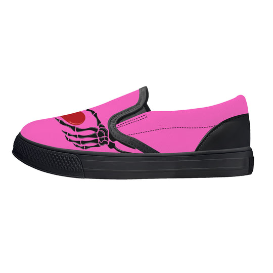 Ti Amo I love you - Exclusive Brand - Hot Pink - Skeleton Hands with Heart- Kids Slip-on shoes - Black Soles