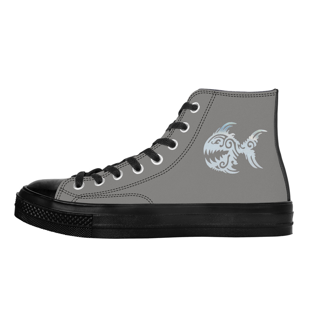 Ti Amo I love you - Exclusive Brand  - Natural Gray- Angry Fish - High Top Canvas Shoes - Black  Soles