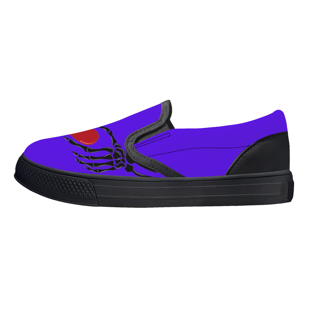 Ti Amo I love you - Exclusive Brand  - Dark Purple - Skeleton Hands with Heart  - Kids Slip-on shoes - Black Soles