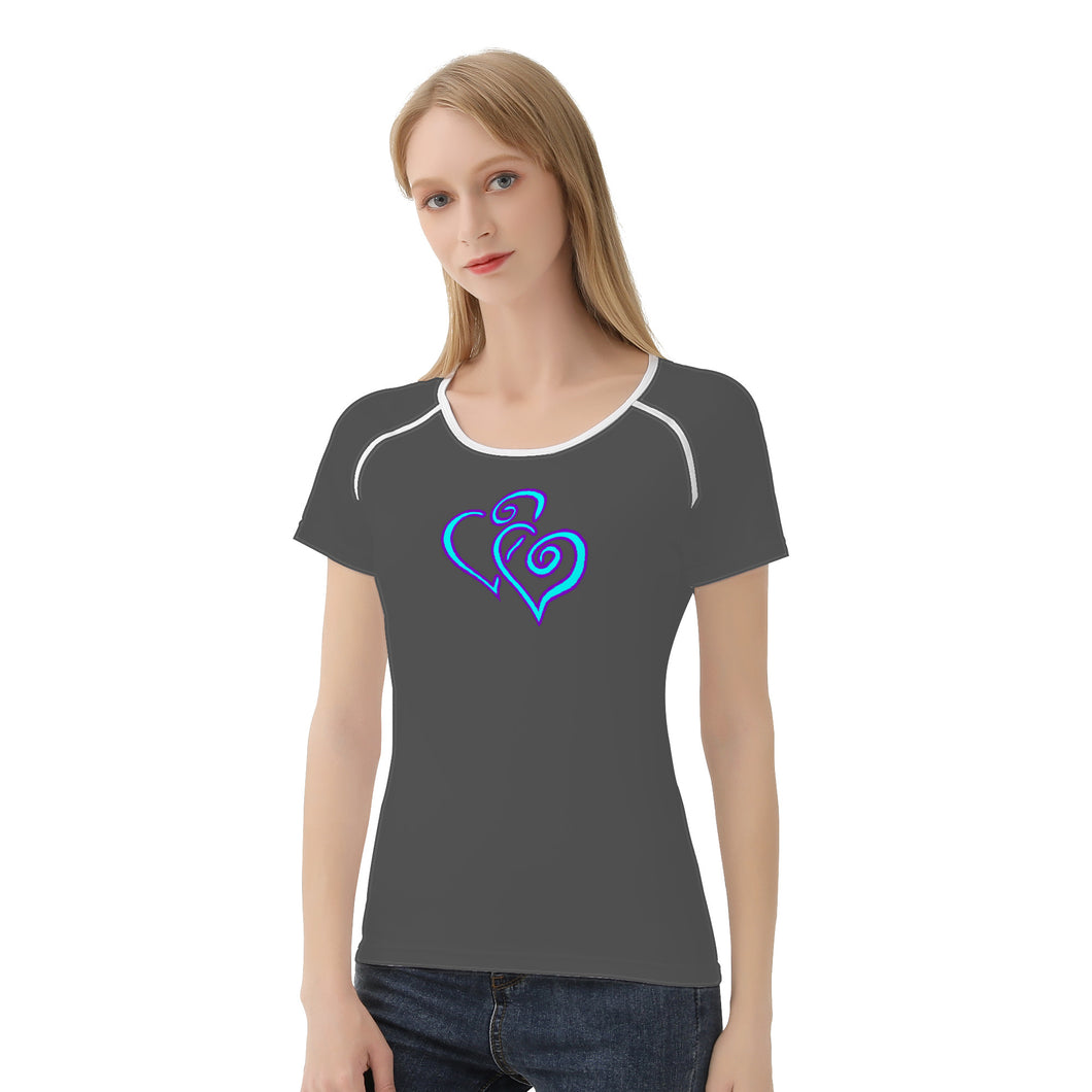 Ti Amo I love you - Exclusive Brand - Davy's Grey - Double Cyan Heart - Women's T shirt