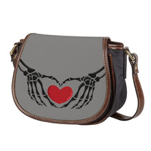 Load image into Gallery viewer, Ti Amo I love you - Exclusive Brand - Natural Gray - Skeleton Hands with Heart - Saddle Bag
