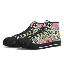 Load image into Gallery viewer, Ti Amo I love you - Exclusive Brand - Leopard with Flowers - High-Top Canvas Shoes - Black
