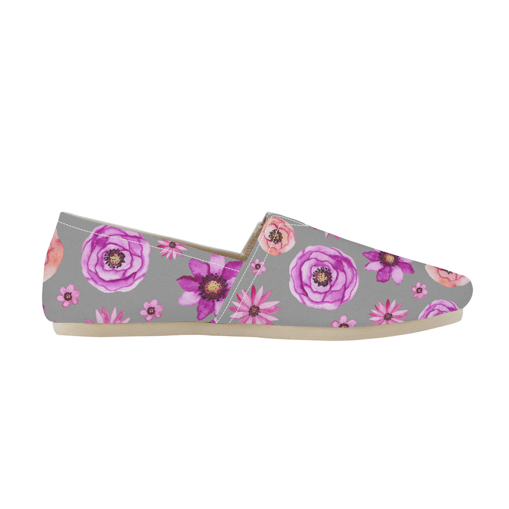 Ti Amo I love you  - Exclusive Brand  - Light Grey with Flowers - Womens Casual Flats - Ladies Driving Shoes