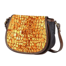 Load image into Gallery viewer, Ti Amo I love you - Exclusive Brand - Texas Rose &amp; Golden Tainoi Retile Skin Pattern - Saddle Bag
