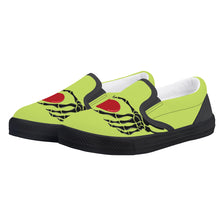 Load image into Gallery viewer, Ti Amo I love you - Exclusive Brand- Yellow Green - Skeleton Hands with Heart - Kids Slip-on shoes - Black Soles
