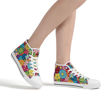 Load image into Gallery viewer, Ti Amo I love you - Exclusive Brand - Colorful Flowers - High-Top Canvas Shoes - White Soles
