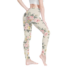 Load image into Gallery viewer, Ti Amo I love you - Exclusive Brand - Beige Floral - Womens / Teen Girls / Womens Plus Size - Yoga Leggings - Sizes XS-3XL
