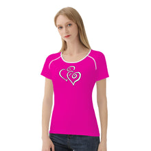 Load image into Gallery viewer, TI Amo I love you - Exclusive Brand - Hollywood Cerise  - Double White Heart - Women&#39;s T shirt
