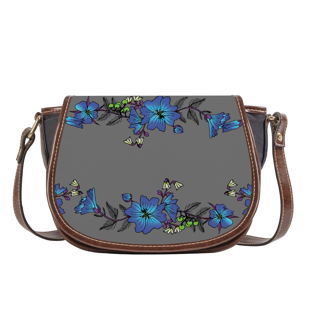 Ti Amo I love you - Exclusive Brand - Dove Gray - Blue Floral 2 - Saddle Bag