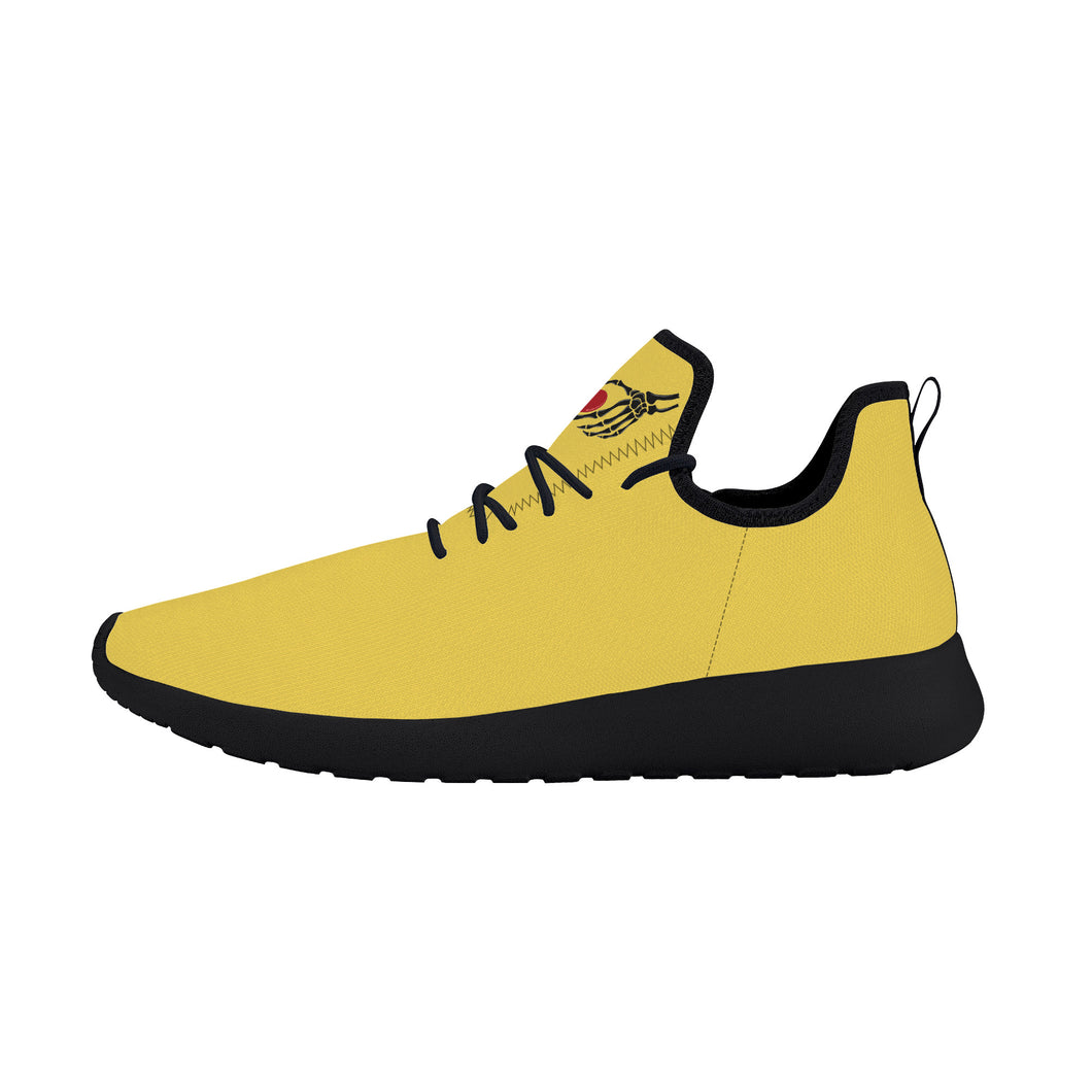 Ti Amo I love you - Exclusive Brand - Mustard Yellow - Skelton Hands with Heart - Mens / Womens - Lightweight Mesh Knit Sneaker - Black Soles