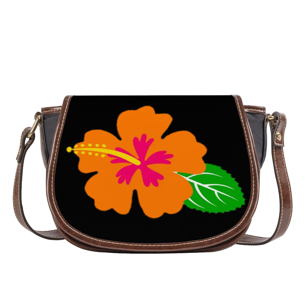 Ti Amo I love you - Exclusive Brand  - Black - Hawaiian Flower -  Saddle Bag