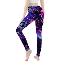 Load image into Gallery viewer, Ti Amo I love you - Exclusive Brand - Black Neon Splatter - Womens / Teen Girls / Womens Plus Size - Yoga Leggings - Sizes XS-3XL
