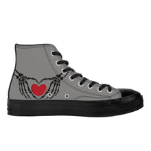 Load image into Gallery viewer, Ti Amo I love you - Exclusive Brand - Natural Gray - Skeleton Hands with Heart - High Top Canvas Shoes - Black Soles
