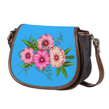 Load image into Gallery viewer, Ti Amo I love you - Exclusive Brand - Medium Cyan Blue - Pink Floral - Saddle Bag
