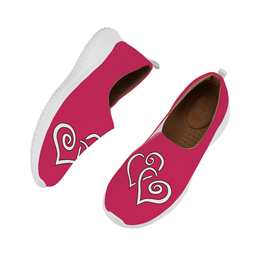 Ti Amo I love you - Exclusive Brand - Cerise Red 2 - Double White Heart - Women's Casual Slip On Shoe