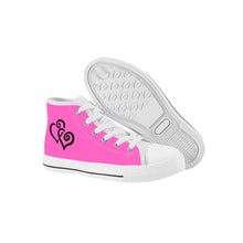 Load image into Gallery viewer, Ti Amo I love you - Exclusive Brand - Hot Pink - Double Black Heart - Kids High Top Canvas Shoes
