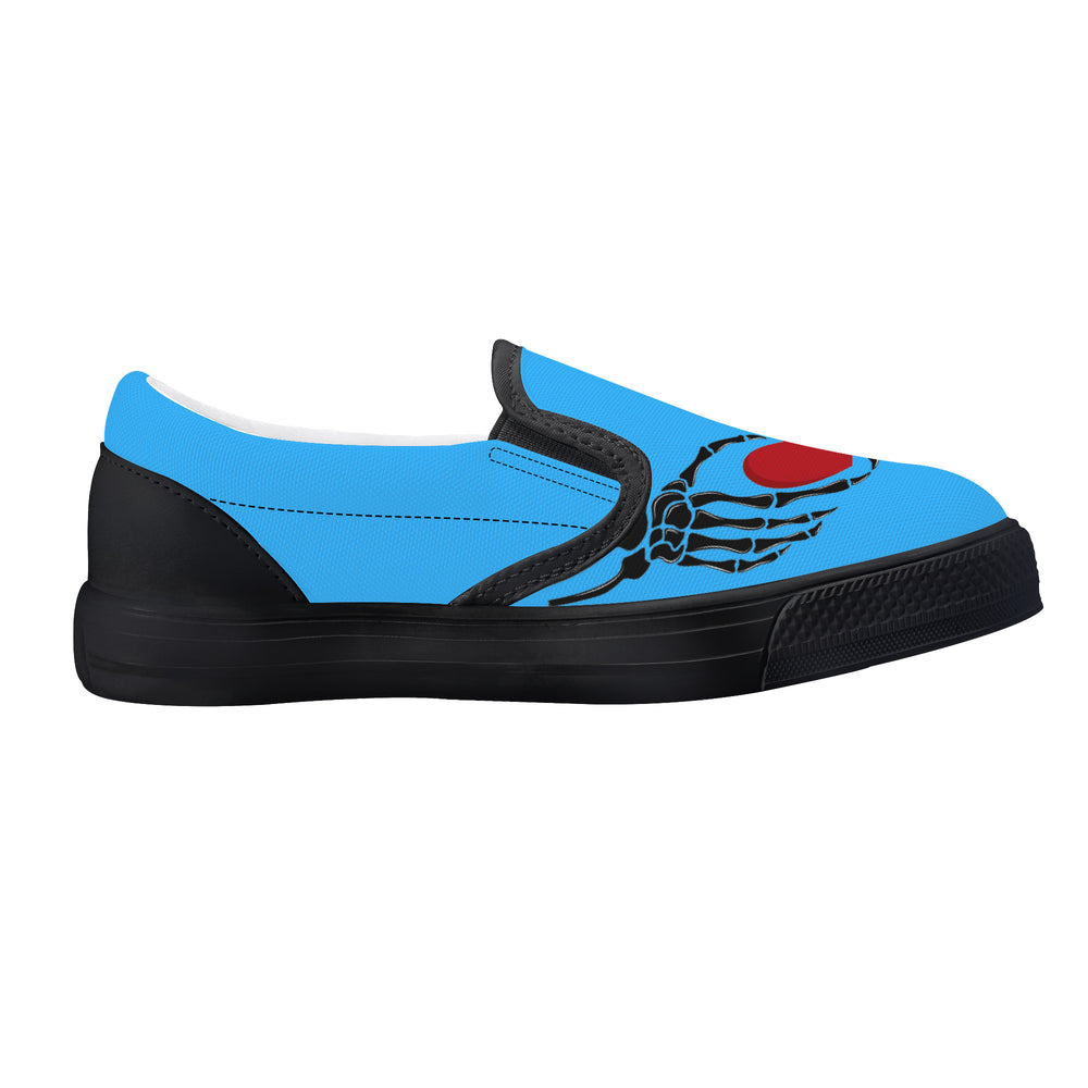 Ti Amo I love you - Exclusive Brand - Medium Cyan Blue - Skeleton Hands with Heart  - Kids Slip-on shoes - Black Soles