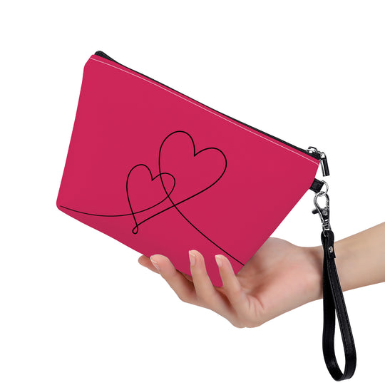 Ti Amo I love you - Exclusive Brand - Cerise Red 2 - Double Script Heart - Sling Cosmetic Bag