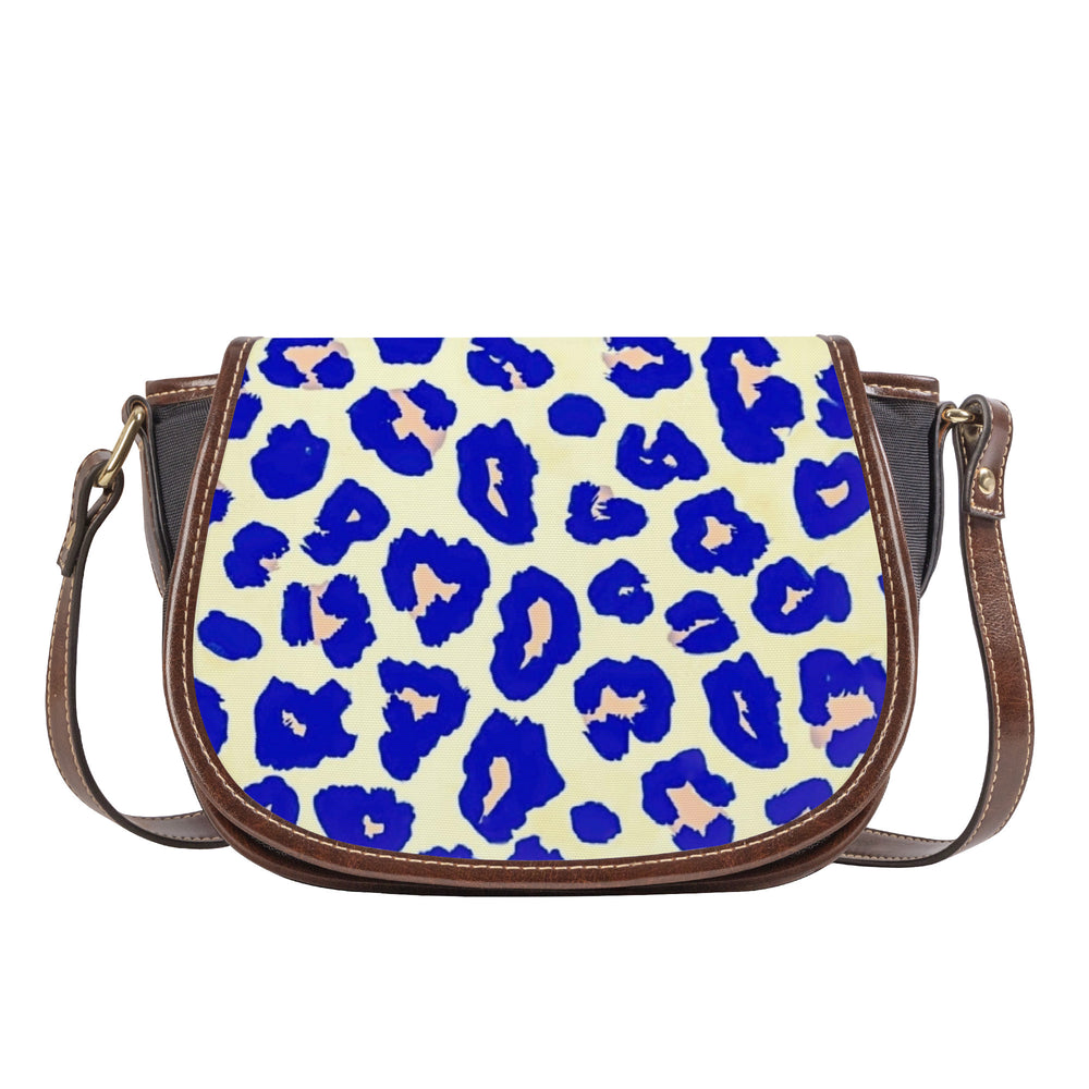Ti Amo I love you - Exclusive Brand - Hint of Yellow & Dark Blue Animal Pattern - Saddle Bag