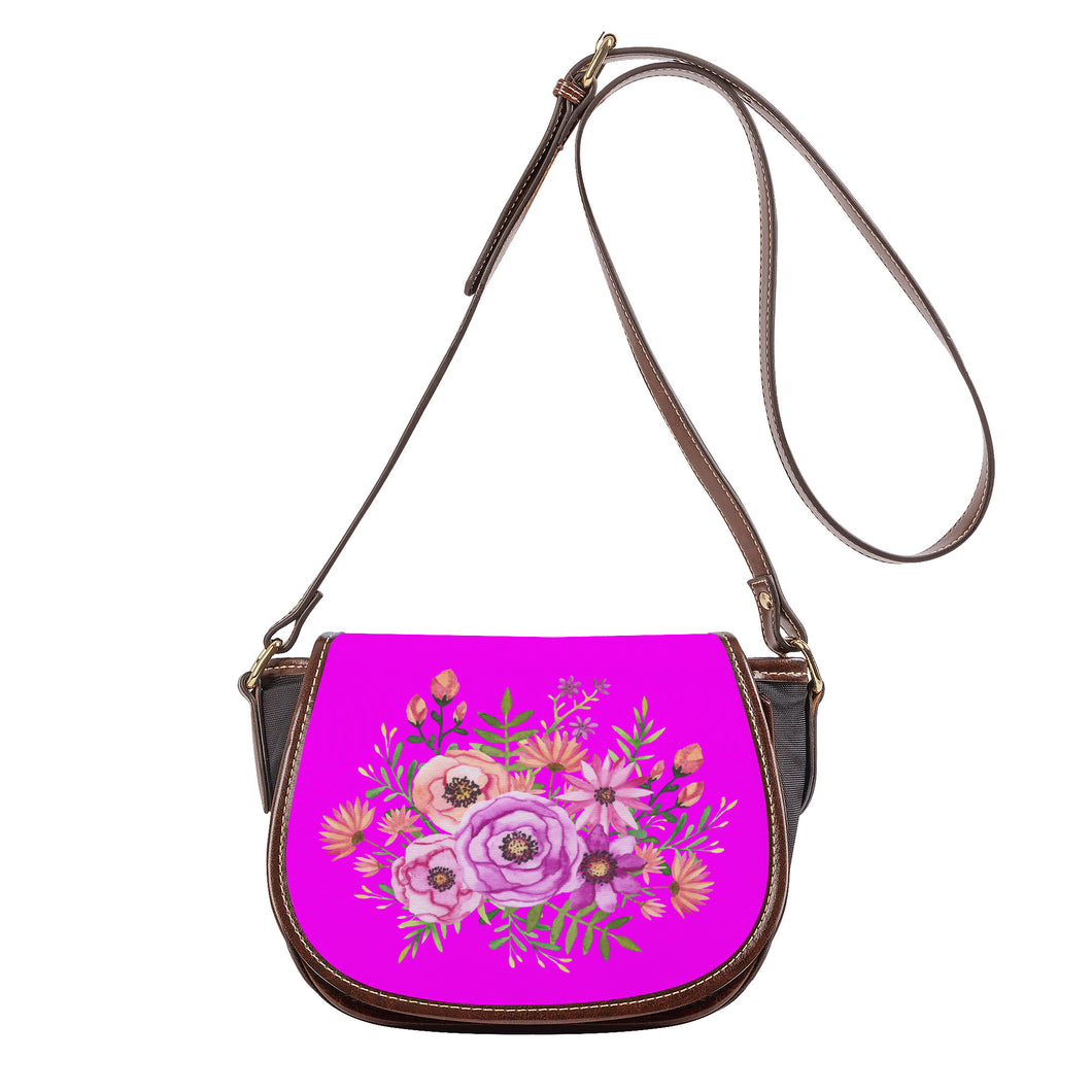 Ti Amo I love you - Exclusive Brand - Magenta 2 - Floral Bouquet - Saddle Bag