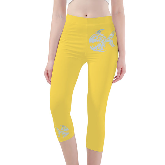 Ti Amo I love you - Exclusive Brand - Mustard Yellow - Angry Fish - Capri Yoga Leggings - Sizes XS-3XL