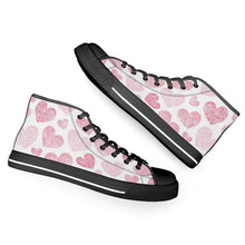 Load image into Gallery viewer, Ti Amo I love you - Exclusive Brand - White with Cavern Pink &amp; Charm Hearts - High-Top Canvas Shoes - Black
