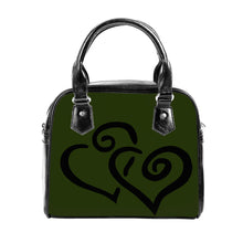 Load image into Gallery viewer, Ti Amo I love you - Exclusive Brand - Forest Green - Double Black Heart -  Shoulder Handbag
