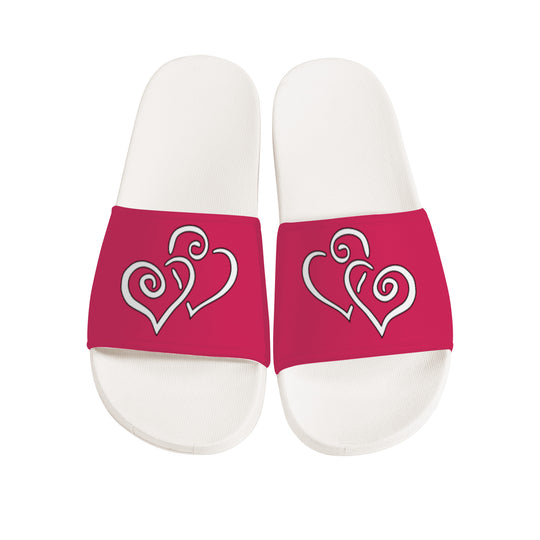 Ti Amo I love you - Cerise Red 2 - Double White Heart - Slide Sandals - White Soles