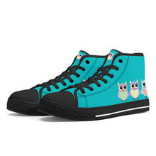 Load image into Gallery viewer, Ti Amo I love you - Exclusive Brand - 3 Sitting Owls - High-Top Canvavs Shoes - Black Soles
