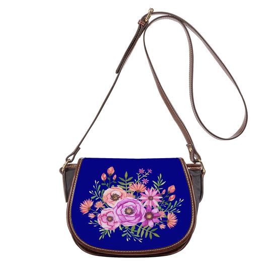 Ti Amo I love you - Exclusive Brand - Dark Blue 2 - Floral Bouquet - Saddle Bag