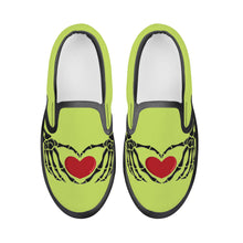 Load image into Gallery viewer, Ti Amo I love you - Exclusive Brand- Yellow Green - Skeleton Hands with Heart - Kids Slip-on shoes - Black Soles
