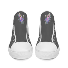 Load image into Gallery viewer, Ti Amo I love you  - Exclusive Brand - Dark Gray with Pink &amp; Purple Flowers High-Top Canvas Shoes - White
