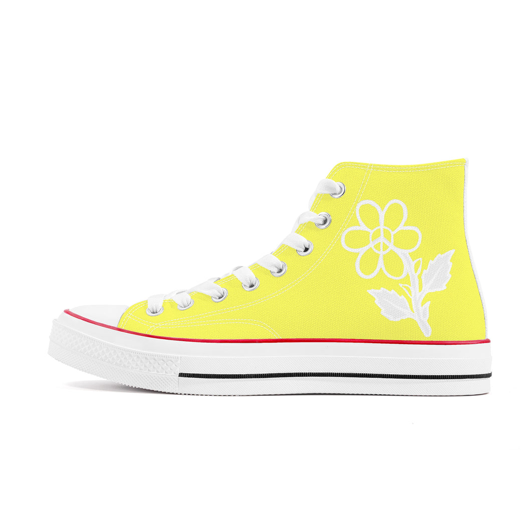 Ti Amo I love you - Exclusive Brand - Laser Lemon - White Daisy - High Top Canvas Shoes - White Soles