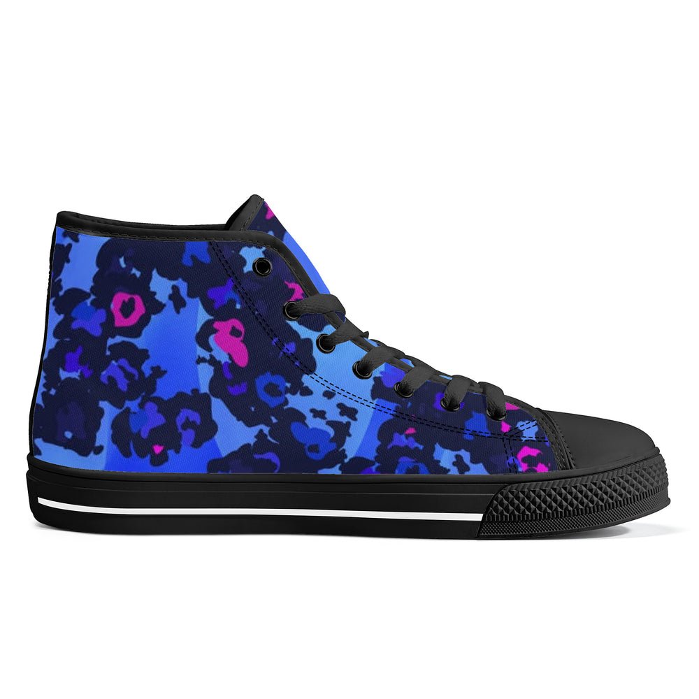 Ti Amo I love you - Exclusive Brand - Malibu, Royal Blue, Persian Blue, Red Violet Pattern - High-Top Canvas Shoes - Black