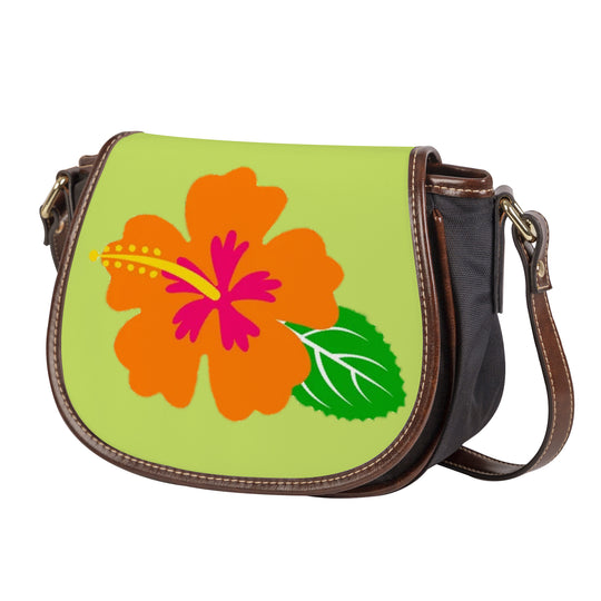 Ti Amo I love you - Exclusive Brand - Yellow Green - Hawaiian Flower - Saddle Bag