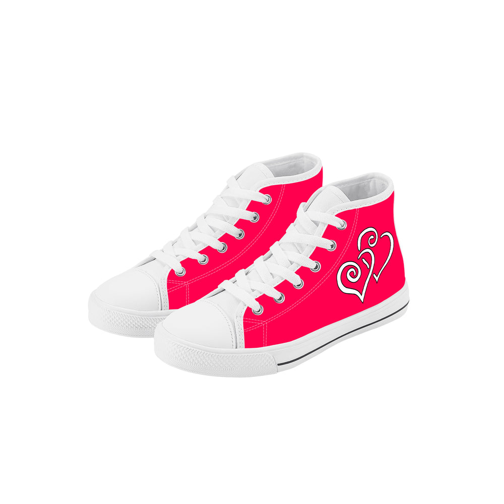 Ti Amo I love you - Exclusive Brand - Frolly - Double White Heart - Kids High Top Canvas Shoes
