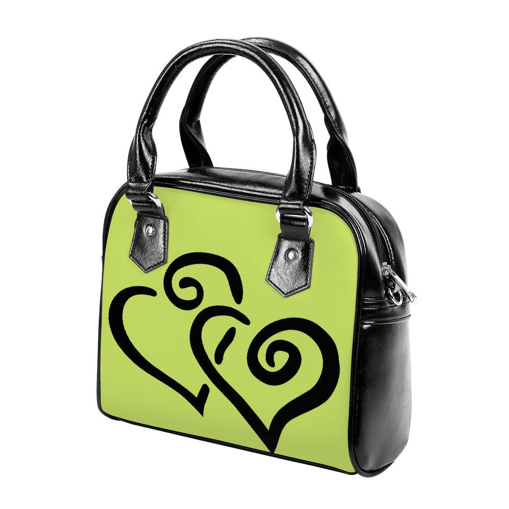Ti Amo I love you - Exclusive Brand  - Yellow Green - Double Black Heart -  Shoulder Handbag