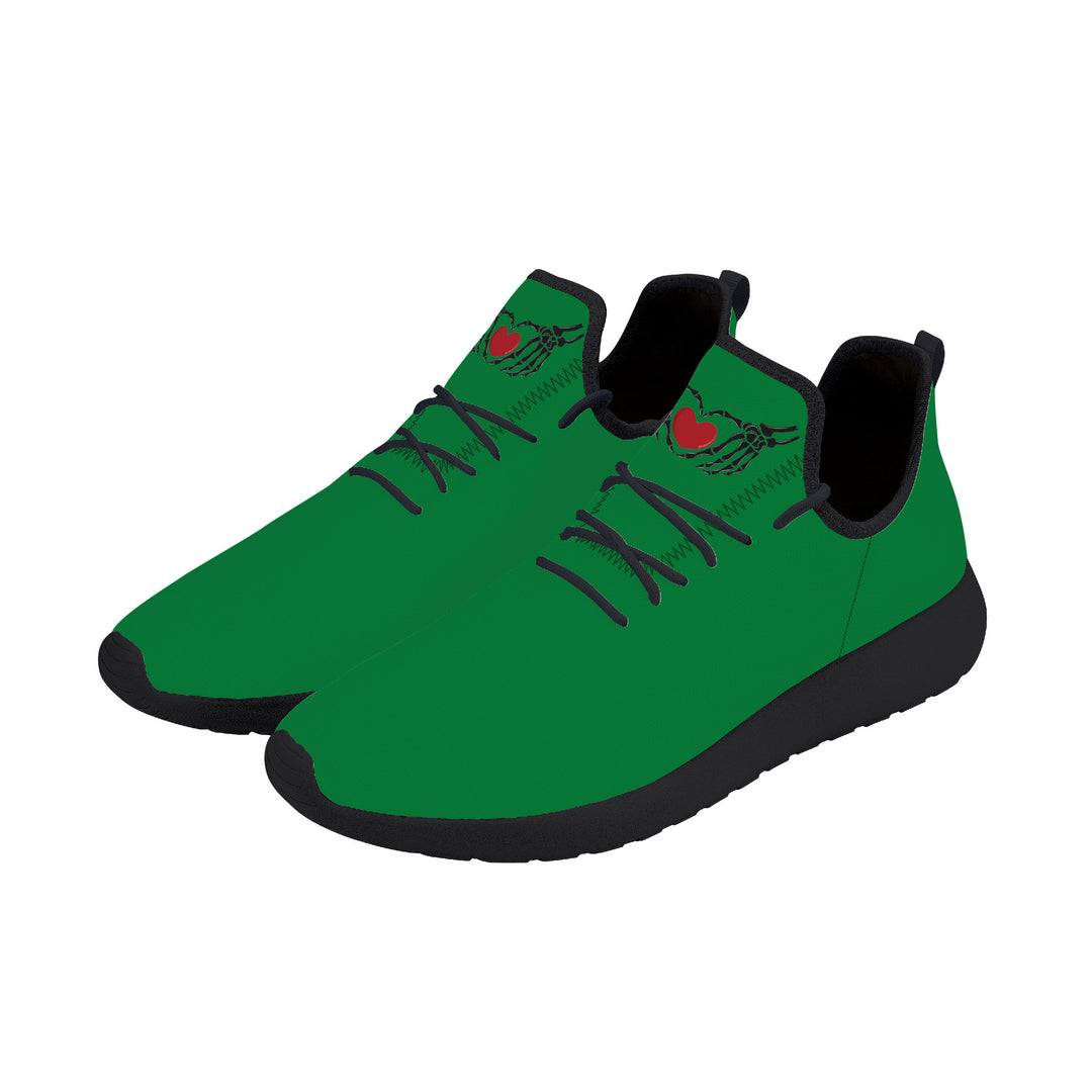 Ti Amo I love you - Exclusive Brand - Fun Green - Skelton Hands with Heart - Mens / Womens - Lightweight Mesh Knit Sneaker - Black Soles