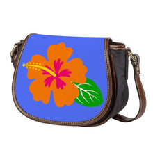 Load image into Gallery viewer, Ti Amo I love you - Exclusive Brand - Neon Blue - Hawaiian Flower - Saddle Bag
