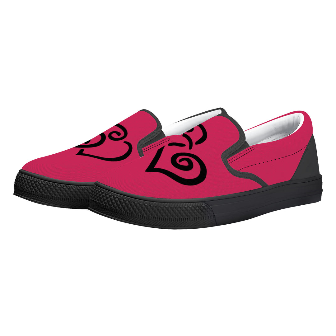 Ti Amo I love you -  Exclusive Brand  - Cerise Red 2 - Double Black Heart - Slip-on Shoes - Black Soles