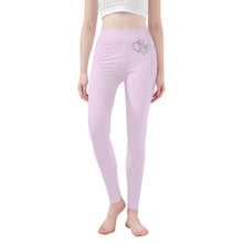 Load image into Gallery viewer, Ti Amo I love you - Exclusive Brand  - Carousel Pink - Double White Heart - Womens / Teen Girls  / Womens Plus Size  - Yoga Leggings - Sizes XS-3XL
