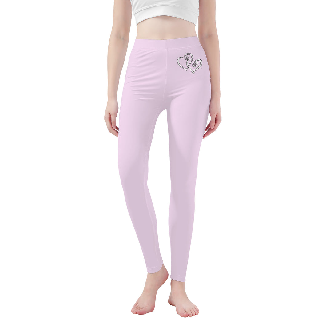 Ti Amo I love you - Exclusive Brand  - Carousel Pink - Double White Heart - Womens / Teen Girls  / Womens Plus Size  - Yoga Leggings - Sizes XS-3XL