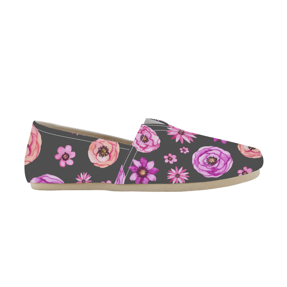 Ti Amo I love you  - Exclusive Brand  - Dark Grey with Flowers - Womens Casual Flats - Ladies Driving Shoes