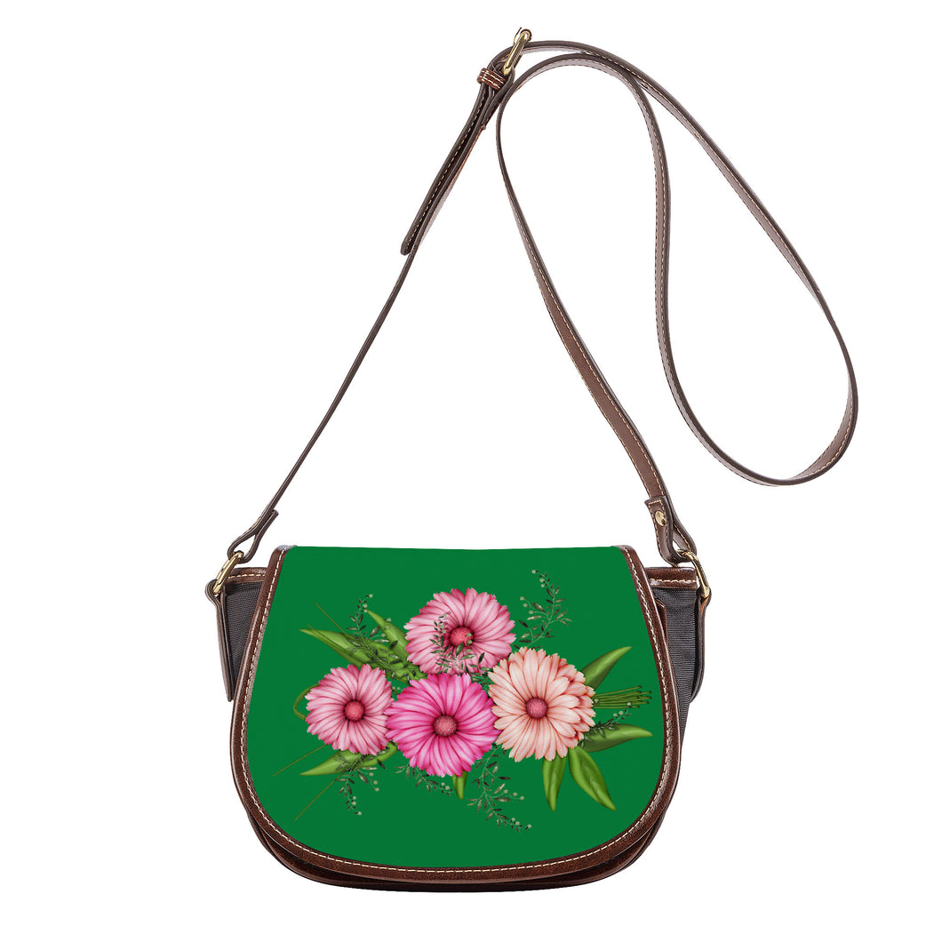 Ti Amo I love you - Exclusive Brand - Fun Green - Pink Floral - Saddle Bag