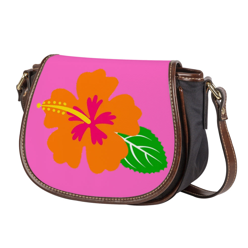 Ti Amo I love you - Exclusive Brand - Hot Pink - Hawaiian Flower - Saddle Bag